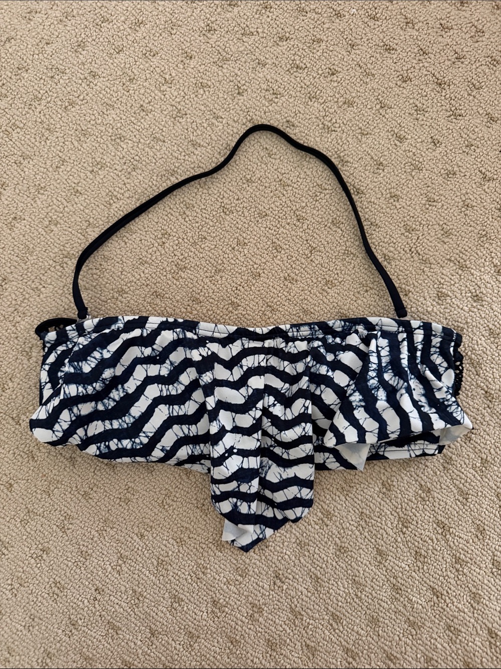 Reef Black & White Ruffled Bandeau Bikini Top
